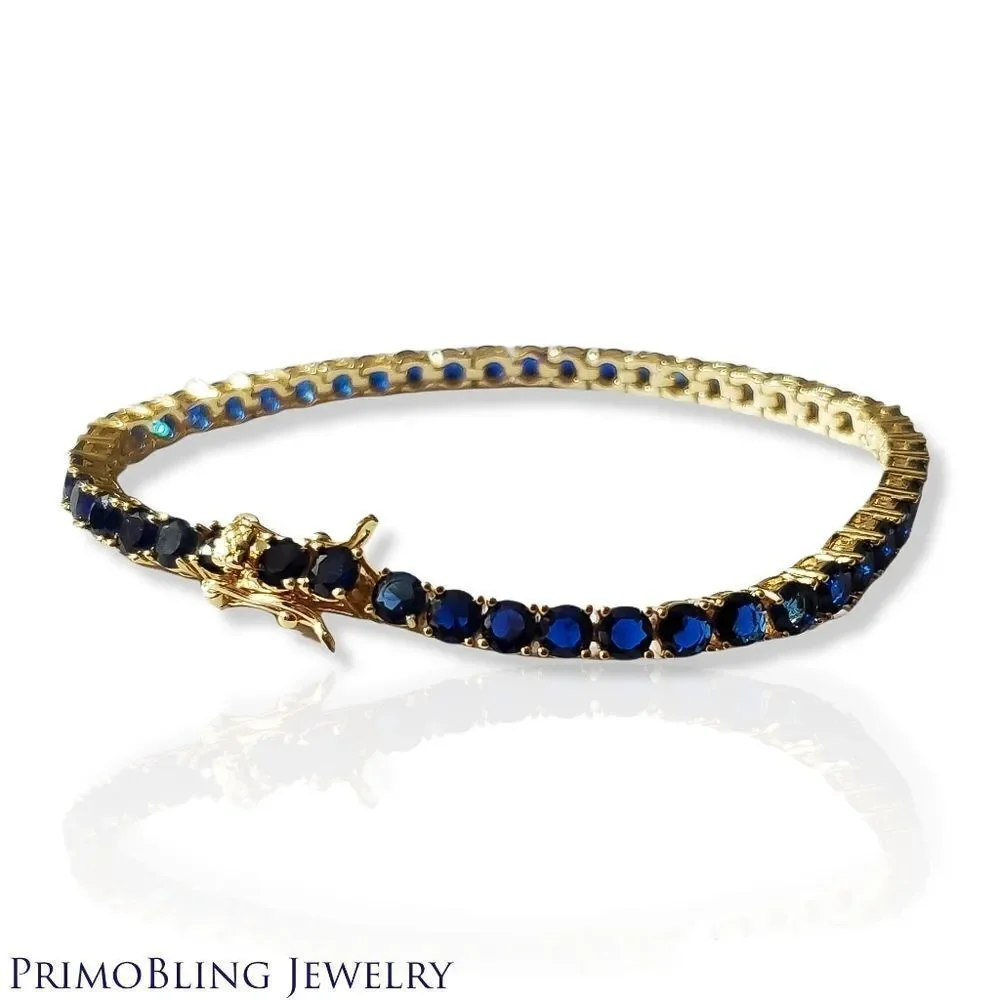 Gold Plated Blue Sapphire Tennis Bracelet